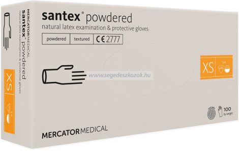 MERCATOR santex powdered (textured) rugalmas latex púderezett orvosi kesztyű XS 100db