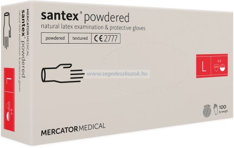 MERCATOR santex powdered (textured) rugalmas latex púderezett orvosi kesztyű L 100db (Előrendelhető)